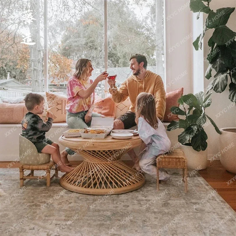 Coffee Table Retro Small round Table Simple Living Room Bamboo Rattan round Table