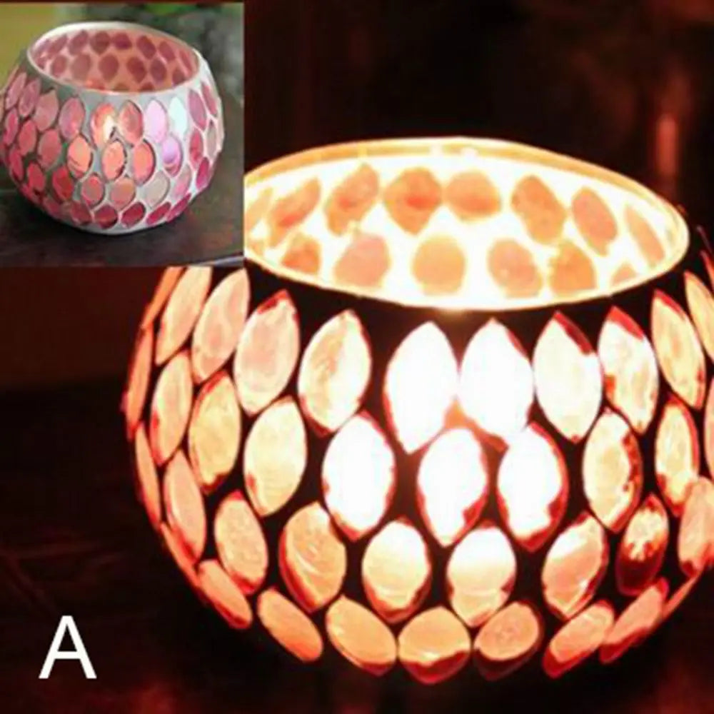 Moroccan Mosaic Glass Votive Candle Holder Tea Light Candelabra Candlestick Home Decor Tabletop Centerpiece