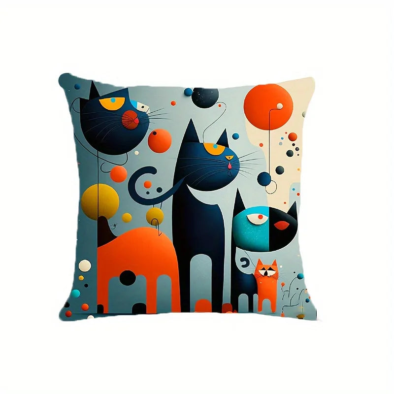 2Pcs Abstract Cat Pillowcase Throw Pillow Cover for Living Room Polyester Fabric Square Office Decor Cushion Cover Pillow Cases
