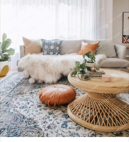 Coffee Table Retro Small round Table Simple Living Room Bamboo Rattan round Table