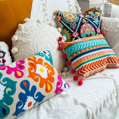 Boho Ethnic Style Sofa Decorative Pillows Covers Lengthen Flower Embroidered Cushion 60*30 for Bedroom Sofa Chair Lumbar Pillow