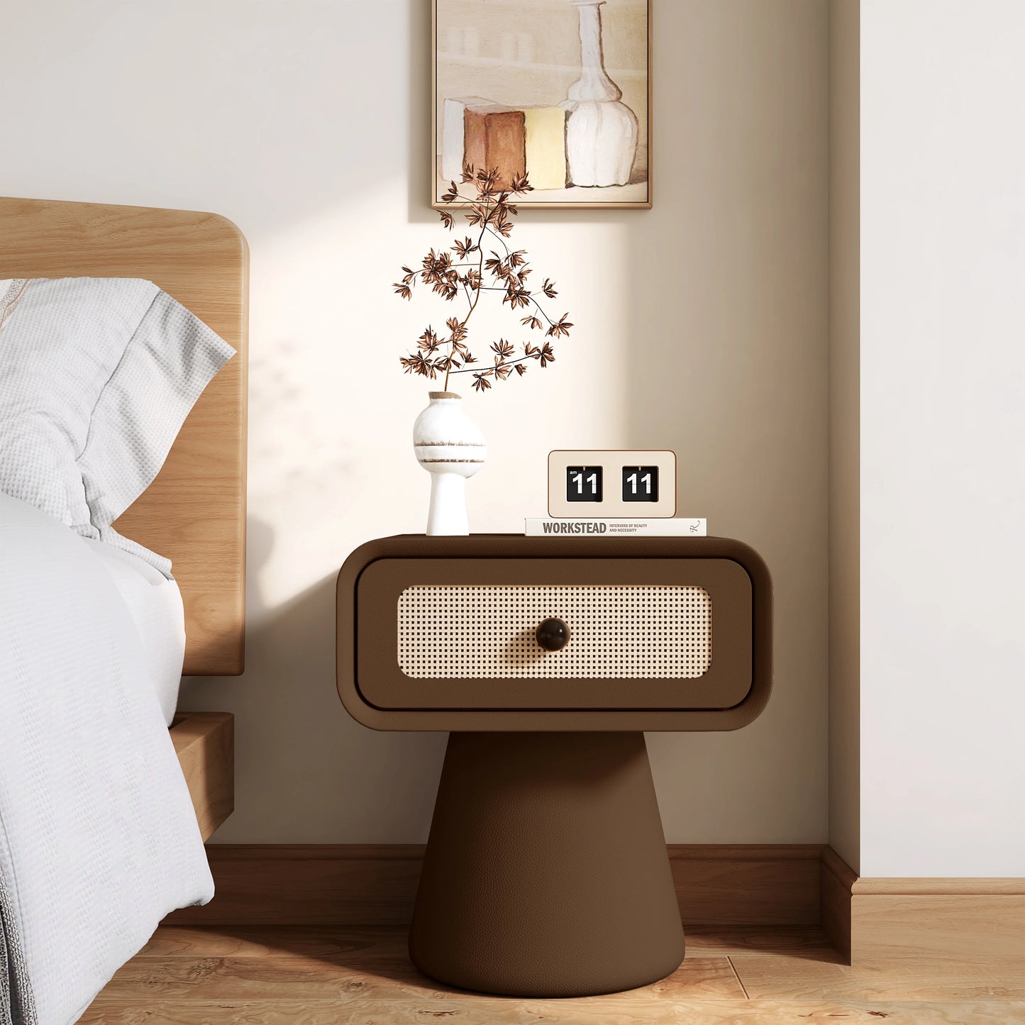 table basse d appoint en rotin tresse & bois