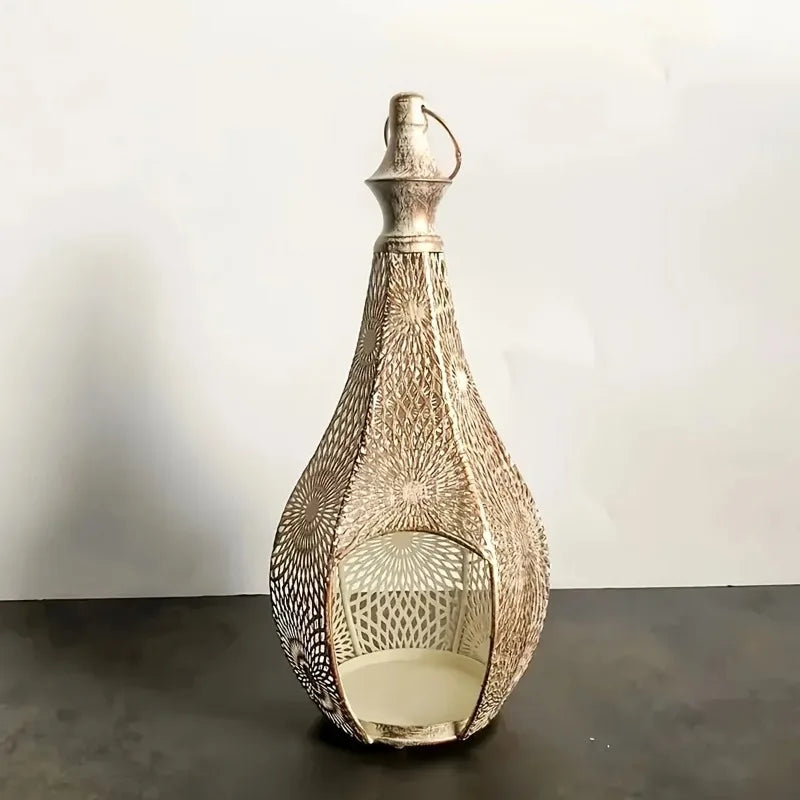 Moroccan Style Iron Art Hollow Retro Candle Holder Hanging Lantern Home Decor Craft Ornament for Home Living Room Garden