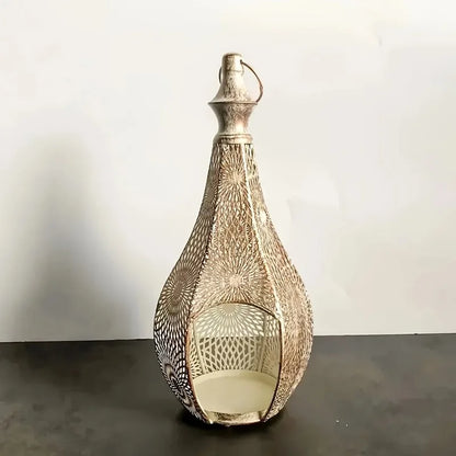 Moroccan Style Iron Art Hollow Retro Candle Holder Hanging Lantern Home Decor Craft Ornament for Home Living Room Garden