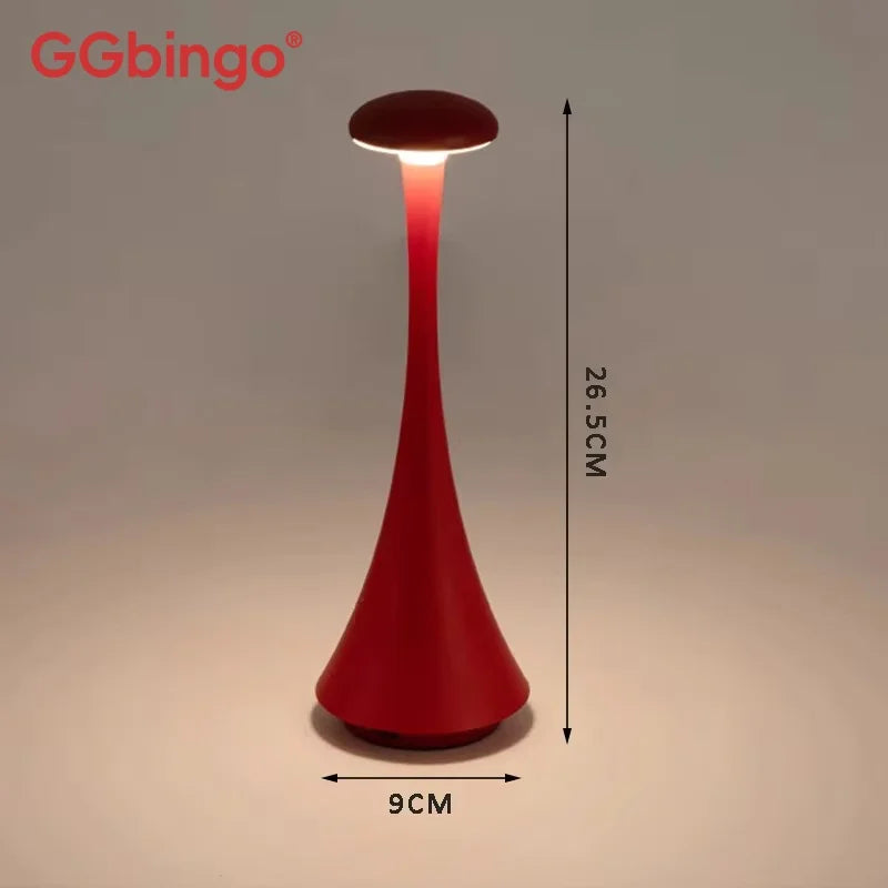 Ggbingo Mushroom Table Lamp, USB-C Rechargeable Wireless Touch Creative Night Light for Hotel, Bedroom & Home Atmosphere