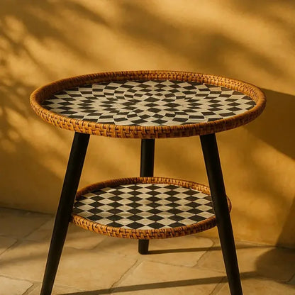table basse d appoint en rotin et bois