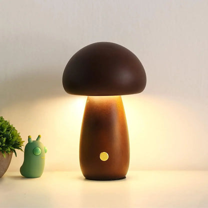 INS Wooden Creative Mushroom Night Light Stepless Dimming Bedside Table Lamp 3 Color Rechargeable Sleeping Nightlights for Room