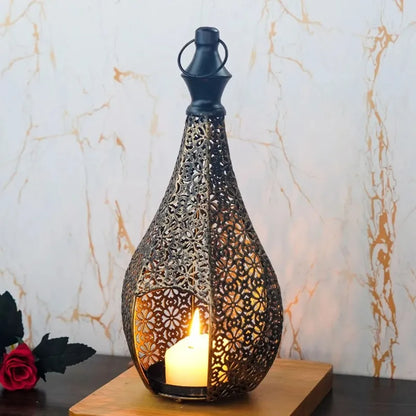 Moroccan Style Iron Art Hollow Retro Candle Holder Hanging Lantern Home Decor Craft Ornament for Home Living Room Garden
