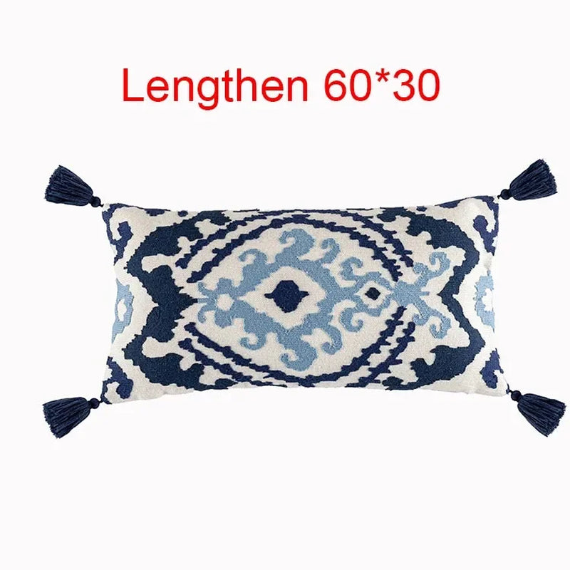 Boho Ethnic Style Sofa Decorative Pillows Covers Lengthen Flower Embroidered Cushion 60*30 for Bedroom Sofa Chair Lumbar Pillow