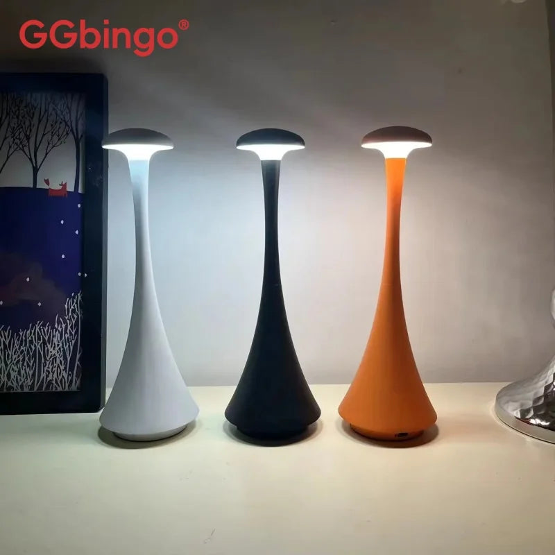 Ggbingo Mushroom Table Lamp, USB-C Rechargeable Wireless Touch Creative Night Light for Hotel, Bedroom & Home Atmosphere