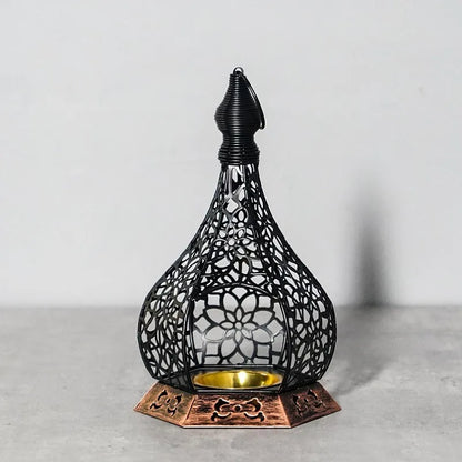 Moroccan Style Iron Art Hollow Retro Candle Holder Hanging Lantern Home Decor Craft Ornament for Home Living Room Garden