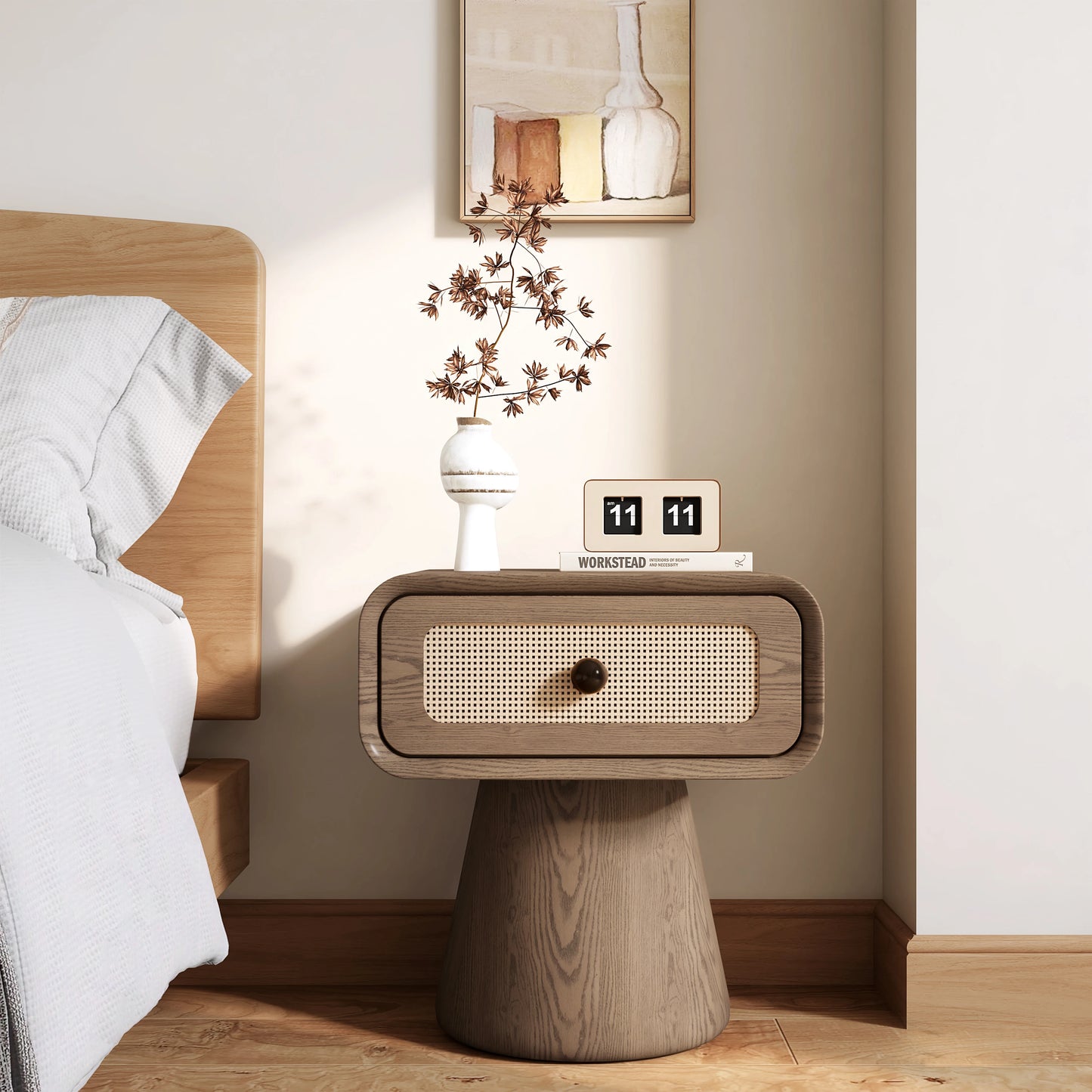 table basse d appoint en rotin tresse & bois